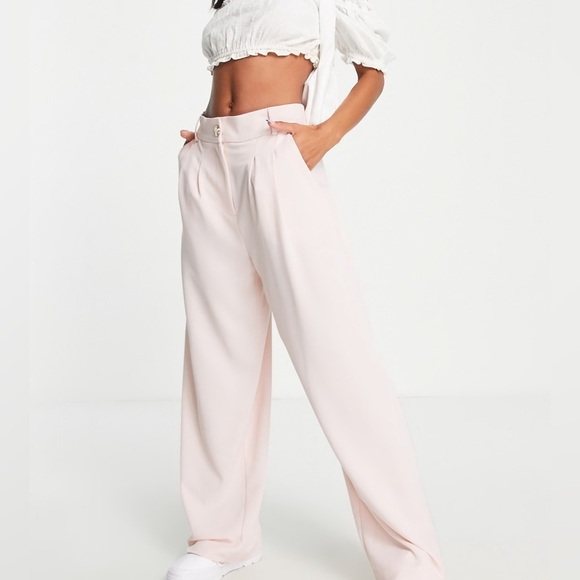 River Island Pants - River Island Women’s Pink Wide Leg High Waist Tailored Pants Size 14 Work Office